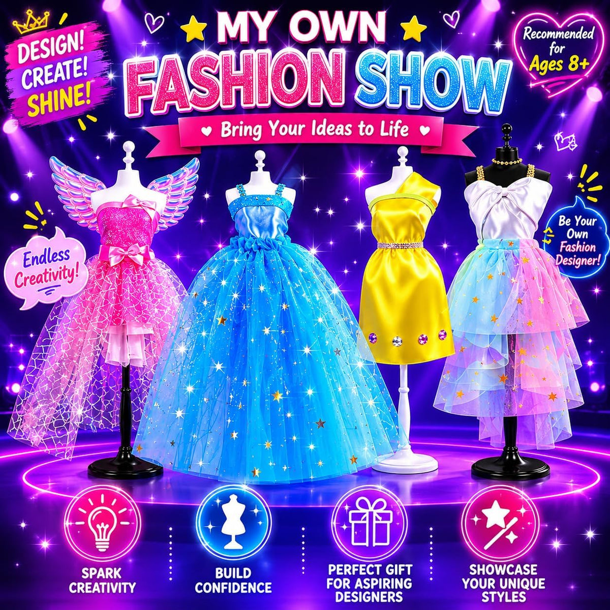 AGENTLAN fashion designer kit for girls with mannequins, fabrics, ribbons and rhinestones - view 3