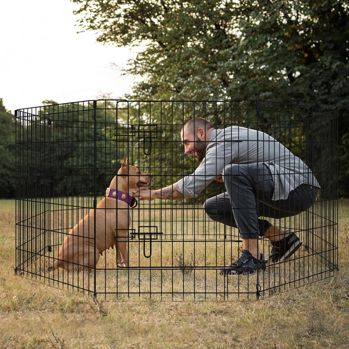 Puppy Pet Playpen 8 Panel 24 Inch Indoor Outdoor Metal Portable - 30"H x 24"W, 8 Panels with Octagonal Top Cover - image 4