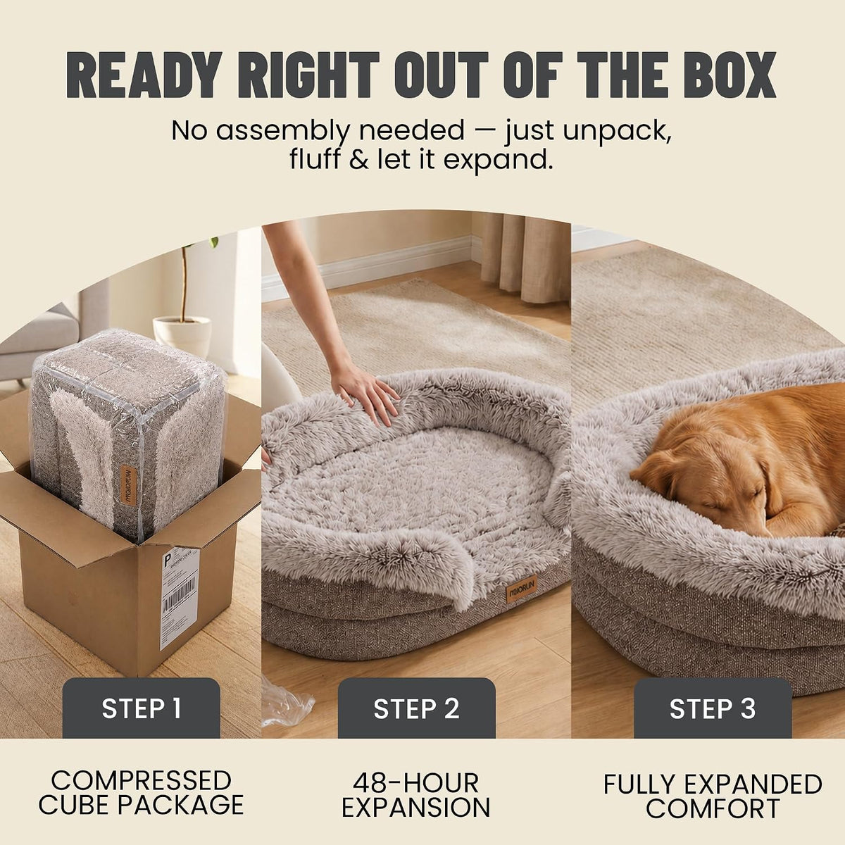 Miorun Fluffy Orthopedic Dog Beds Large Sized Dog - Sand / L(43", UP to 90lbs) - image 3