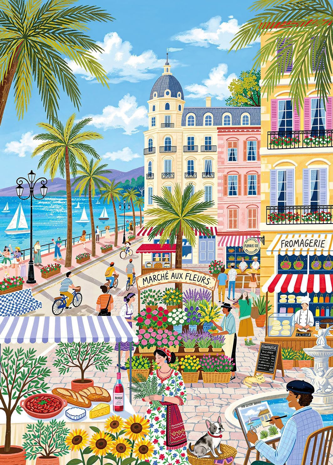 1000 Piece Jigsaw Puzzle, French Riviera Flower Market - Seaside Flower Market