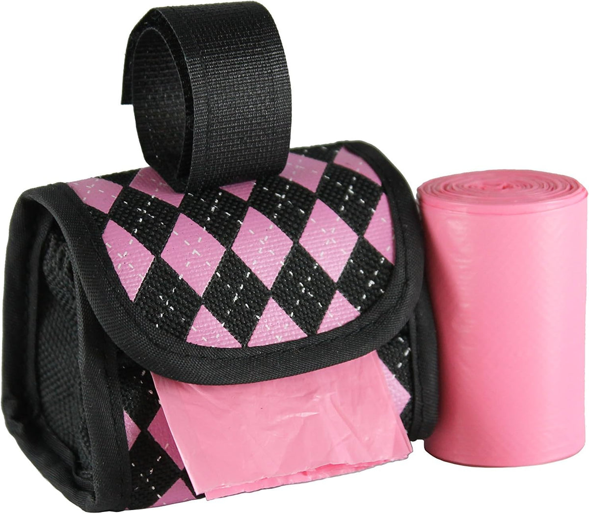 FiveStarPet Purse Style Dispenser with 2 Rolls Made in USA Easy Open - Pink Black