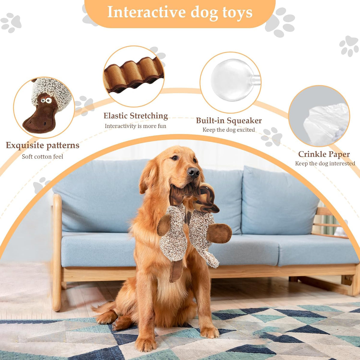 Squeaky Dog Toys, Stuffed Large Dog Toys to Keep Them Busy - Brown - image 2