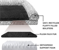 Furhaven Orthopedic Dog Bed for Large/Medium Dogs w/ Removable Bolsters & Washable Cover, For Dogs Up to 55 lbs - Plush & Southwest Kilim Woven Decor Sofa - Boulder Gray, Large
