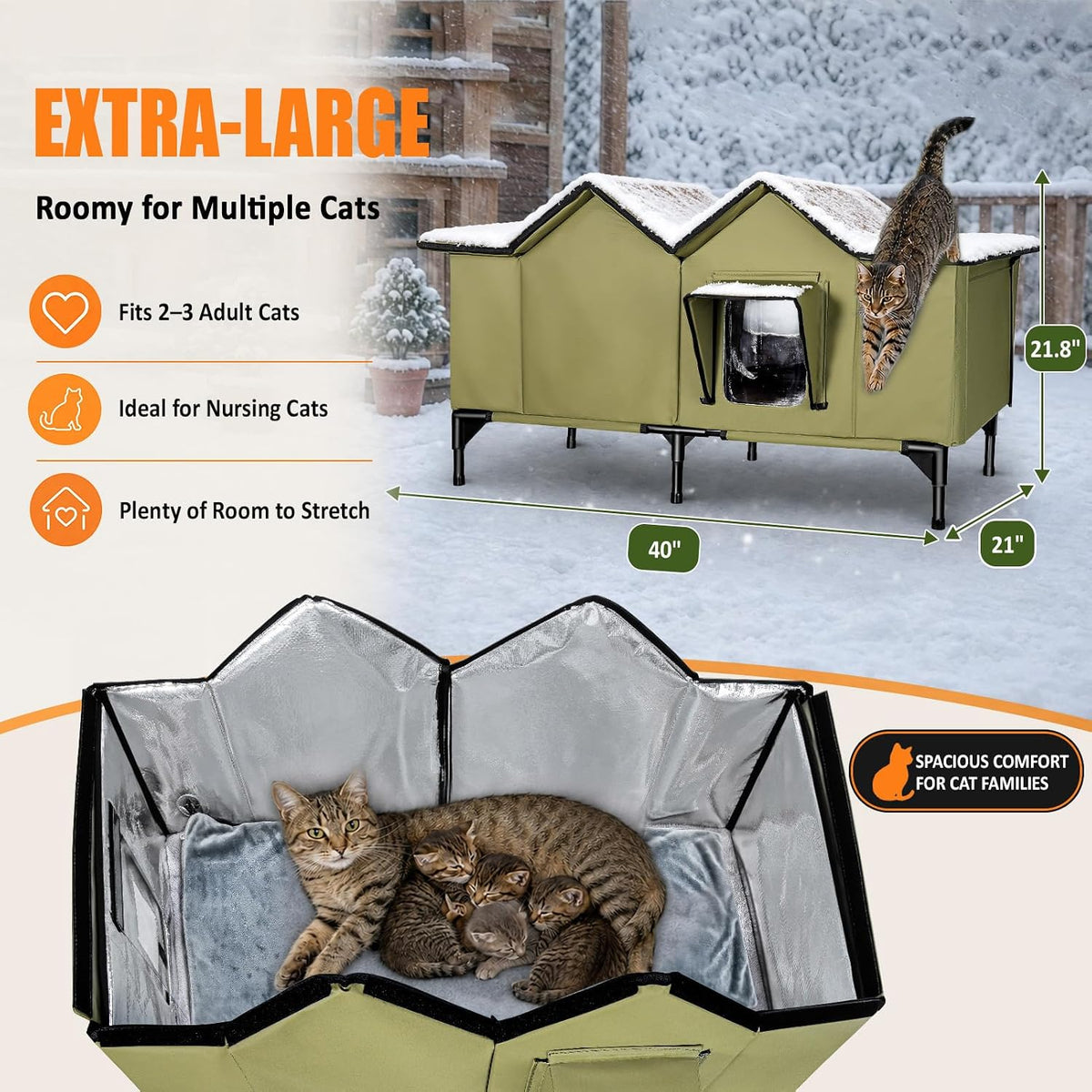Outdoor Heated Cat House for Outside - Green / XXL - image 4