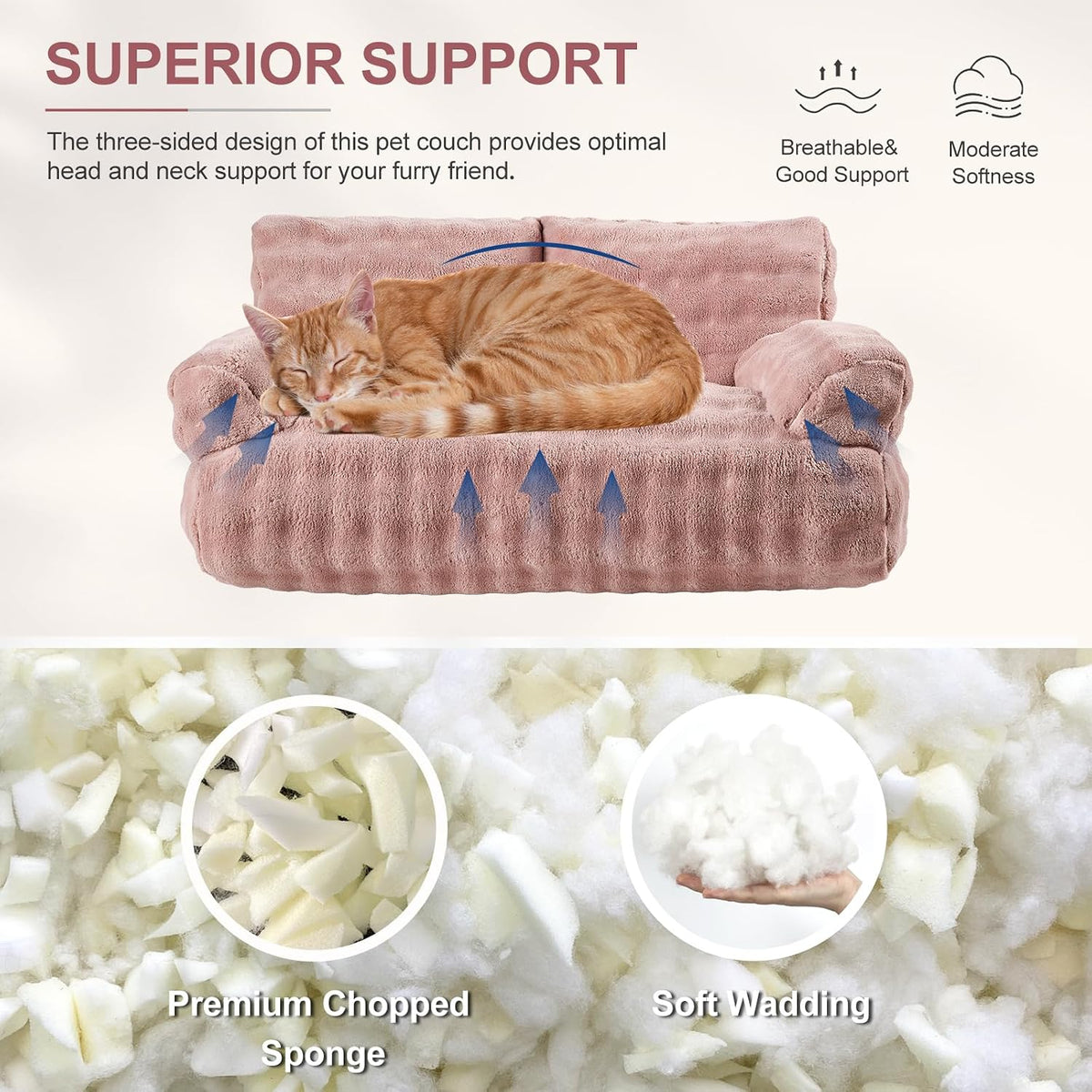 Cat Couch Bed, Cute Pet Sofa for Indoor Cats, 26"x15" - Dusty Pink / 26"L x 15"W x 12.5"Th - image 4