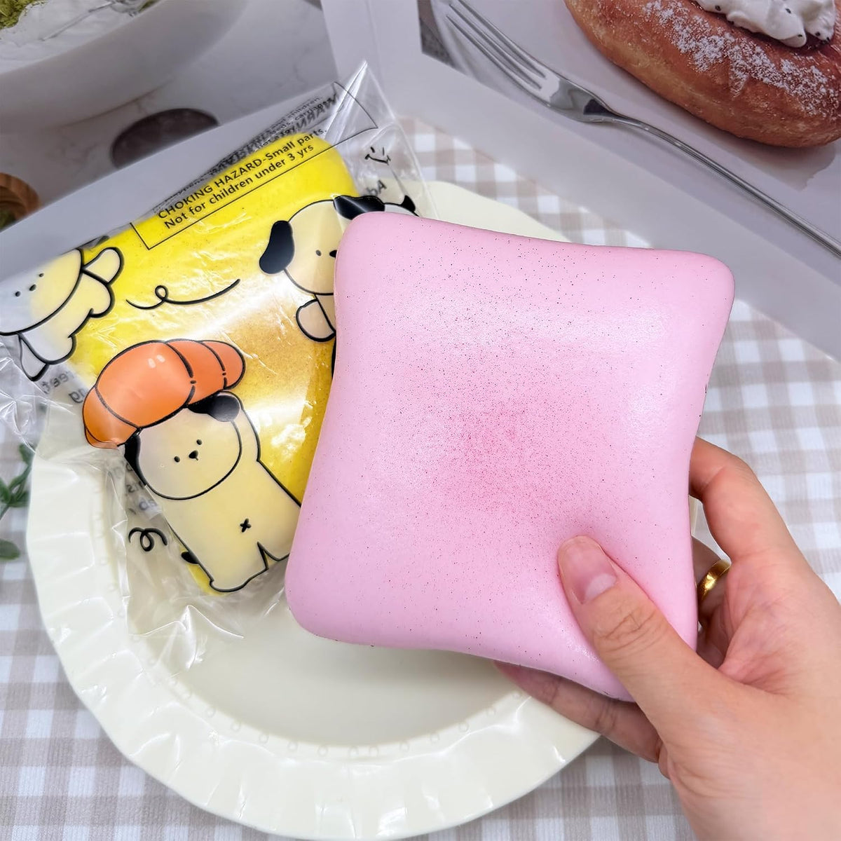 Bread Butter Squishy,Slow Rising Squishy，Stress Balls，Fidget Toy – Fun for Kids & Family - Yellow and Pink - image 3