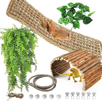 Bearded Dragon Hammock,Lizard Lounger Reptile Tank Hanging Plants Climbing Jungle Vines Flexible - Type：Hammock with wooden bridge(B)