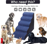 Dog Stairs&Steps for High Beds Up to 28'', 5-Step Dog Ramp for Small Medium Dogs with Washable Cover, Pet Steps for Cats to Get on Couch and Sofa, Durable Foam Ladders, 24.4" Tall, Blue
