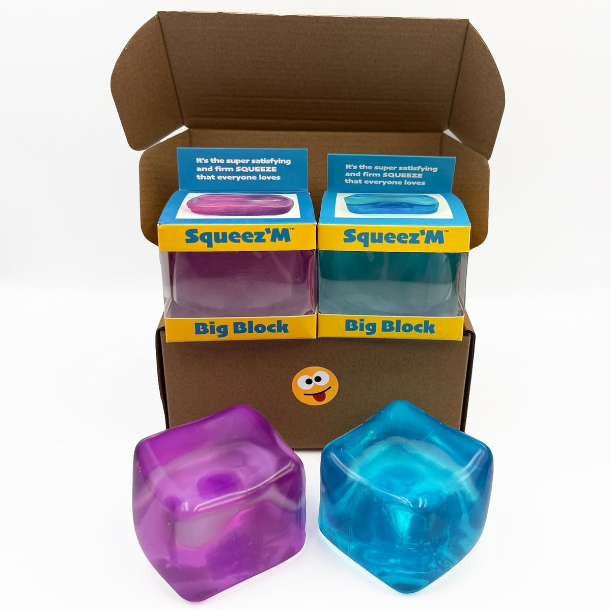 Original BigBlok Premium Stress Cube, Squishy Fidget Toy - Blue & Purple (Pack of 2 Cubes)