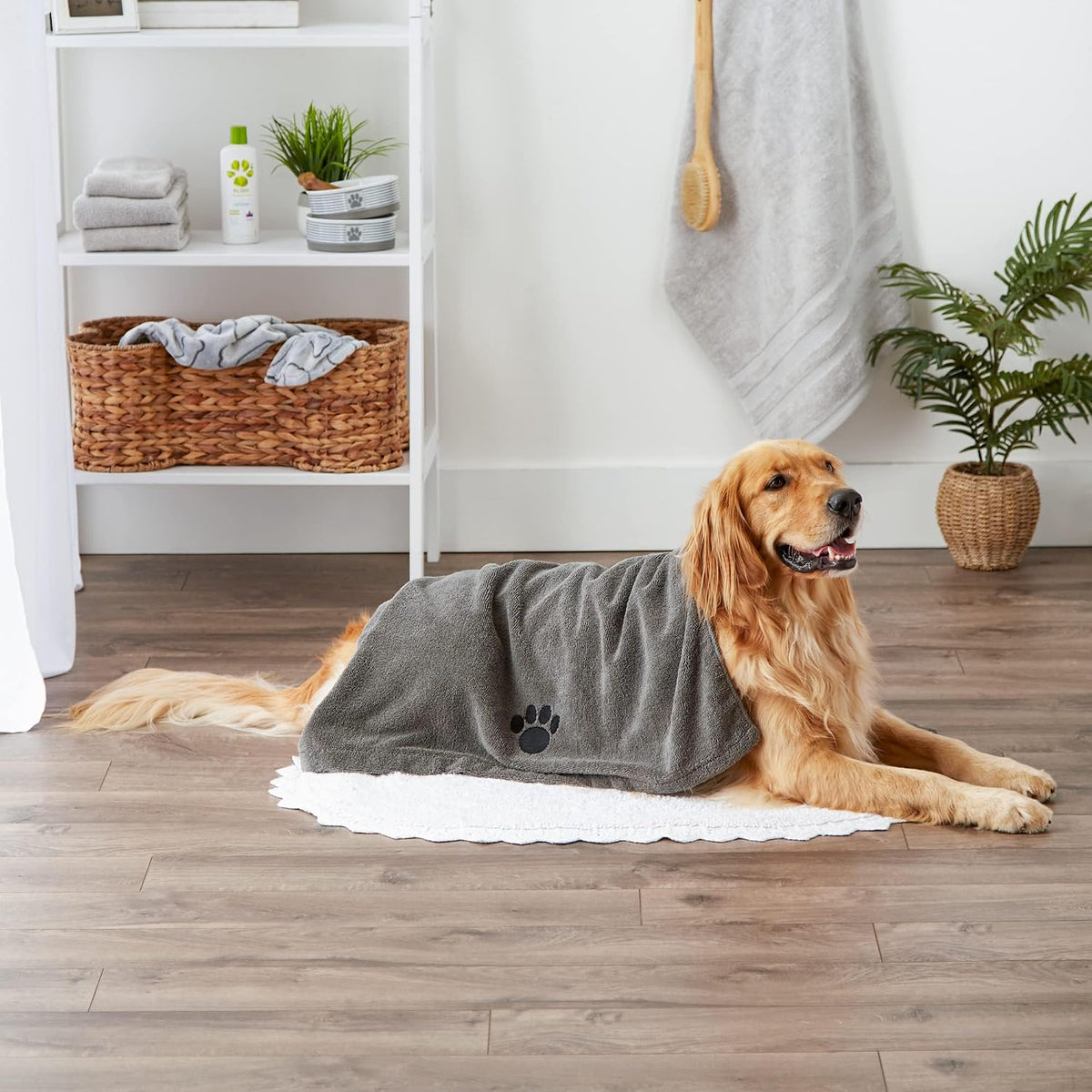 Bone Dry Pet Grooming Towel Collection Absorbent Microfiber X-Large - Embroidered Gray / 41x23.5" - image 2