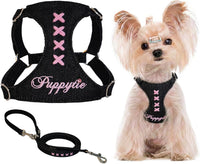 Puppytie XS Dog Harness and Leash Set, Denim Brown, XS – Essentials for Dogs - cross-denim black / XXS(2.2-6lb)