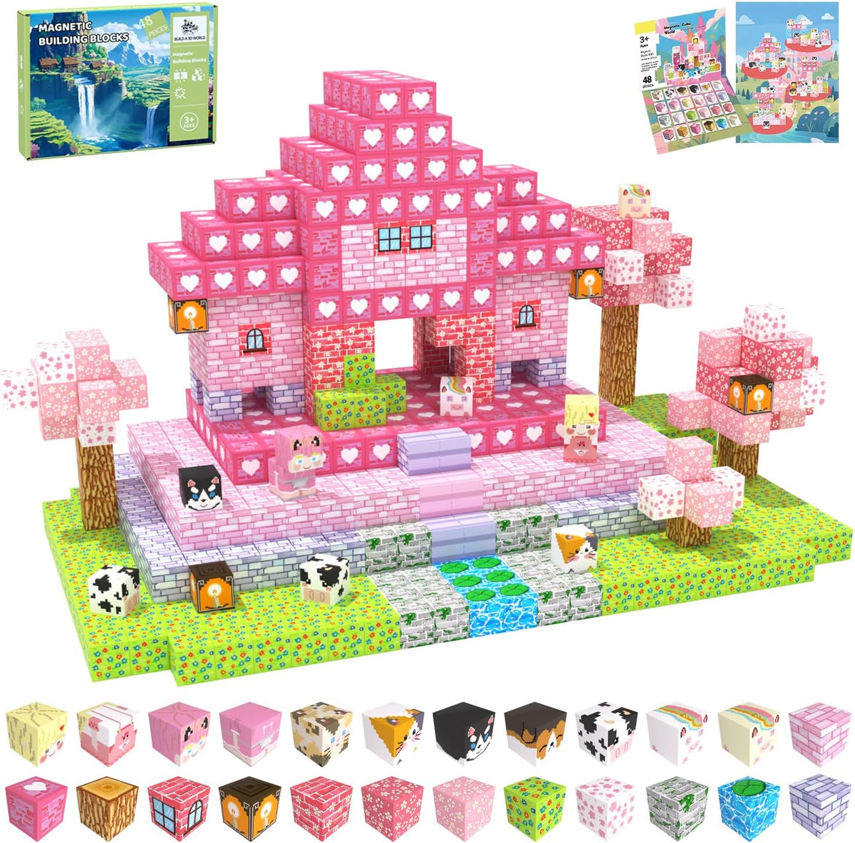 SSAWER 48 piece magnetic blocks travel set with colorful building cubes - view 6