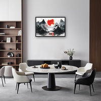 Framed Large Japanese Mountain Wall Art for Living Room, Oversized Asian Red Sun Lake Landscape Wall Decor Nature Canvas Painting Home Decoration for Living Room Bedroom Office 36"x24"