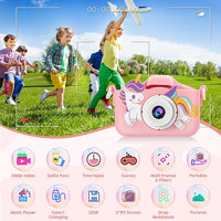 Kids Camera, Toys for Toddlers Age 3-8 Year Old Girl Christmas Birthday Gifts, Children Digital Camera with Cartoon Soft Silicone Cover and 32GB Card (Sakura Pink)