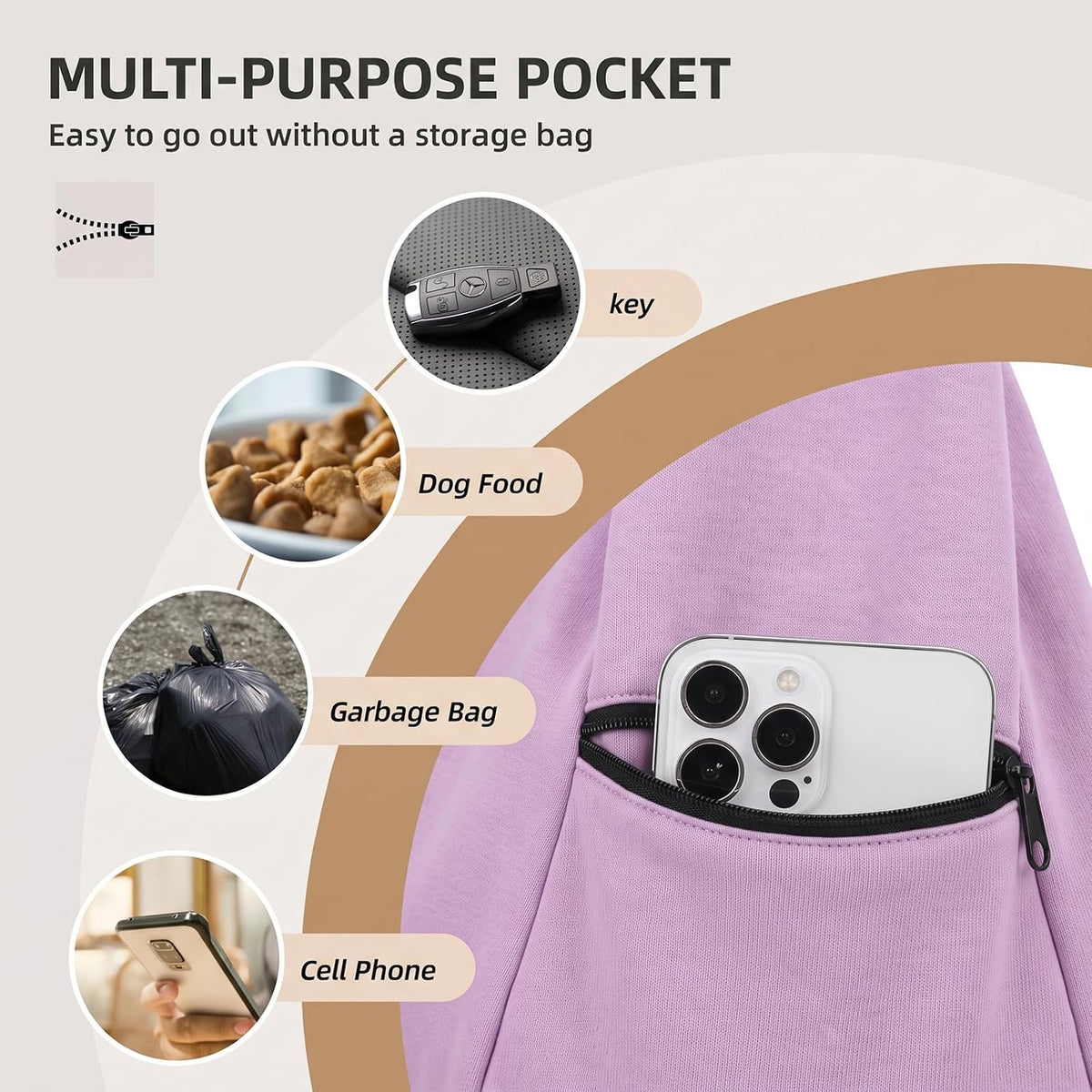 Adjustable Dog Sling Carrier with Pocket - Purple - image 3
