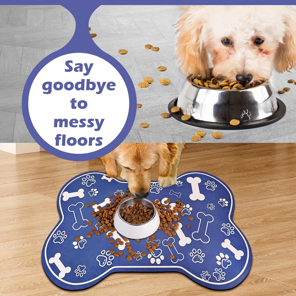 Dog Cat Food Mat, Rapid Absorbent Pet Feeding Mat - 29"L x 17"W / Bone Shaped Blue2 - image 4
