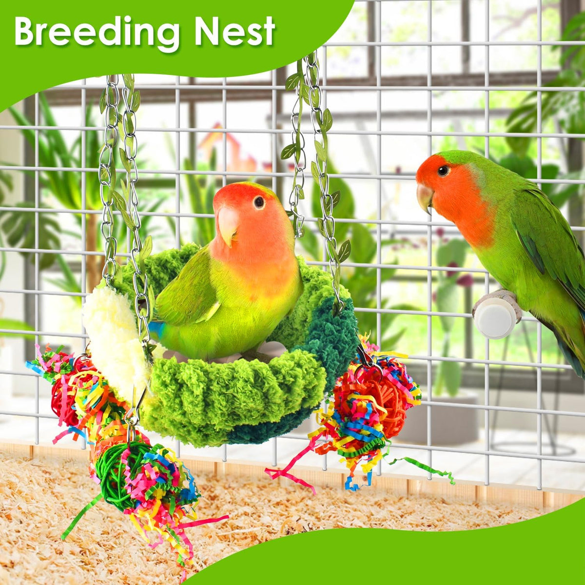 KATUMO Bird Nest, Conure Breeding Bed Parrotlet Snuggle Nest Lovebird Bed Bird Swing Bed for Small - 5.5"L x 5.5"W x 3.0"Th / Green - image 4
