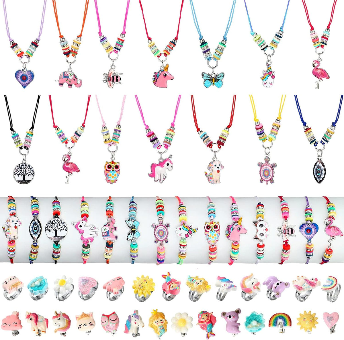 Sherr kids jewelry set with unicorn and mermaid necklaces, bracelets and rings