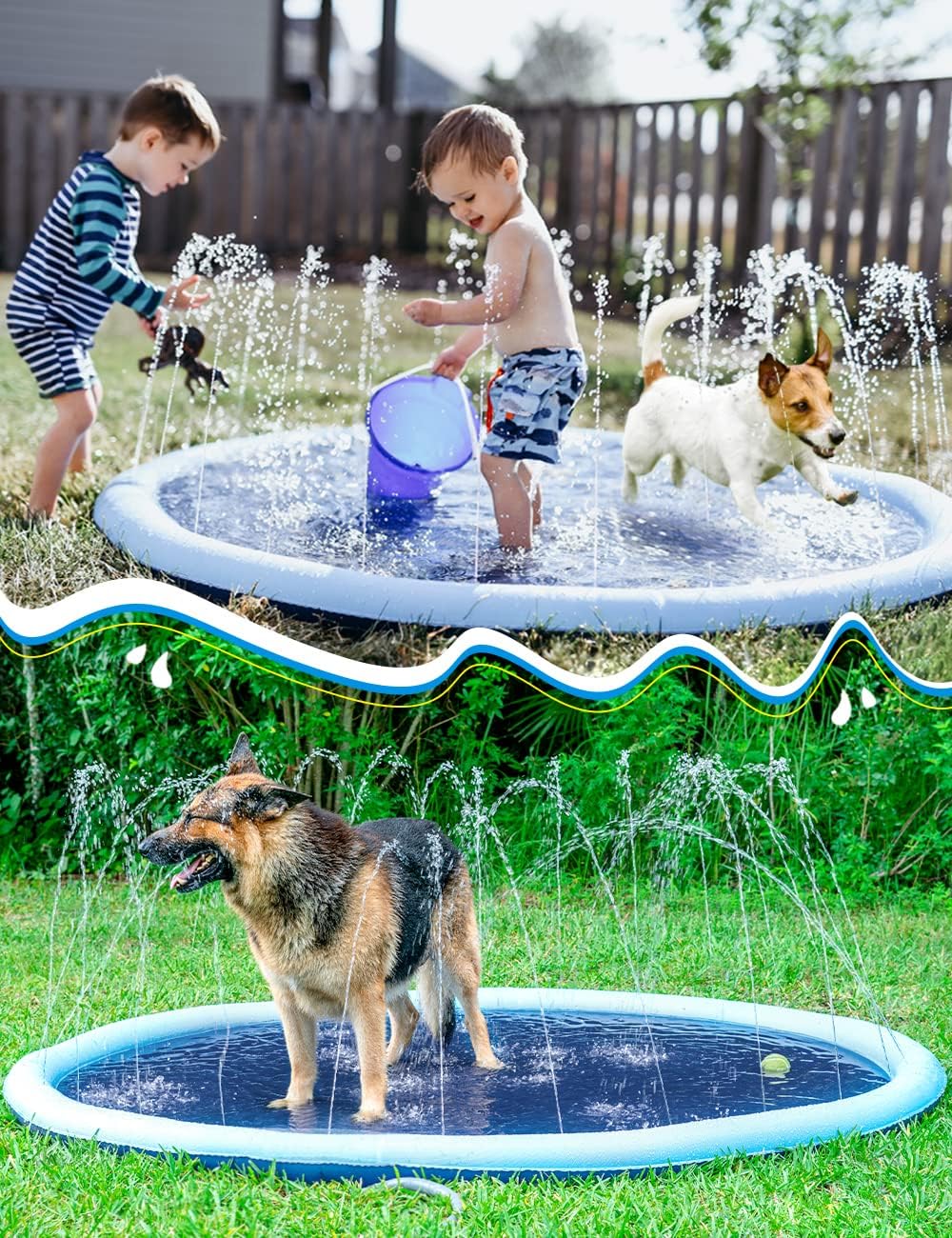 Jasonwell non slip splash pad sprinkler for kids and dogs spraying water in a backyard - view 11