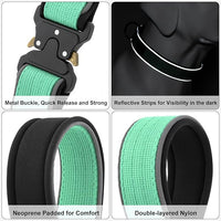 Plutus Pet Tactical Dog Collar, Reflective, Adjustable Heavy Duty Dog Collar, Soft Padded and Comfortable, for Small Medium and Large Dogs (Teal, XL)