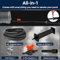 AquaMiracle All-in-1 Koi Pond Aeration Kit Pond Air Pump with Self-Sinking Airline Rubber Air Diffuser, Air Flow Control Pond Aerator for Outdoor Pond 2,000-5,000 Gallons