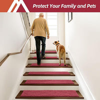 COSY HOMEER Edging Stair Treads Non-Slip Carpet Mat 28inX9in Indoor Stair Runners for Wooden Steps, Edging Stair Rugs for Kids and Dogs, 100% Polyester TPE Backing (15pc, Red)