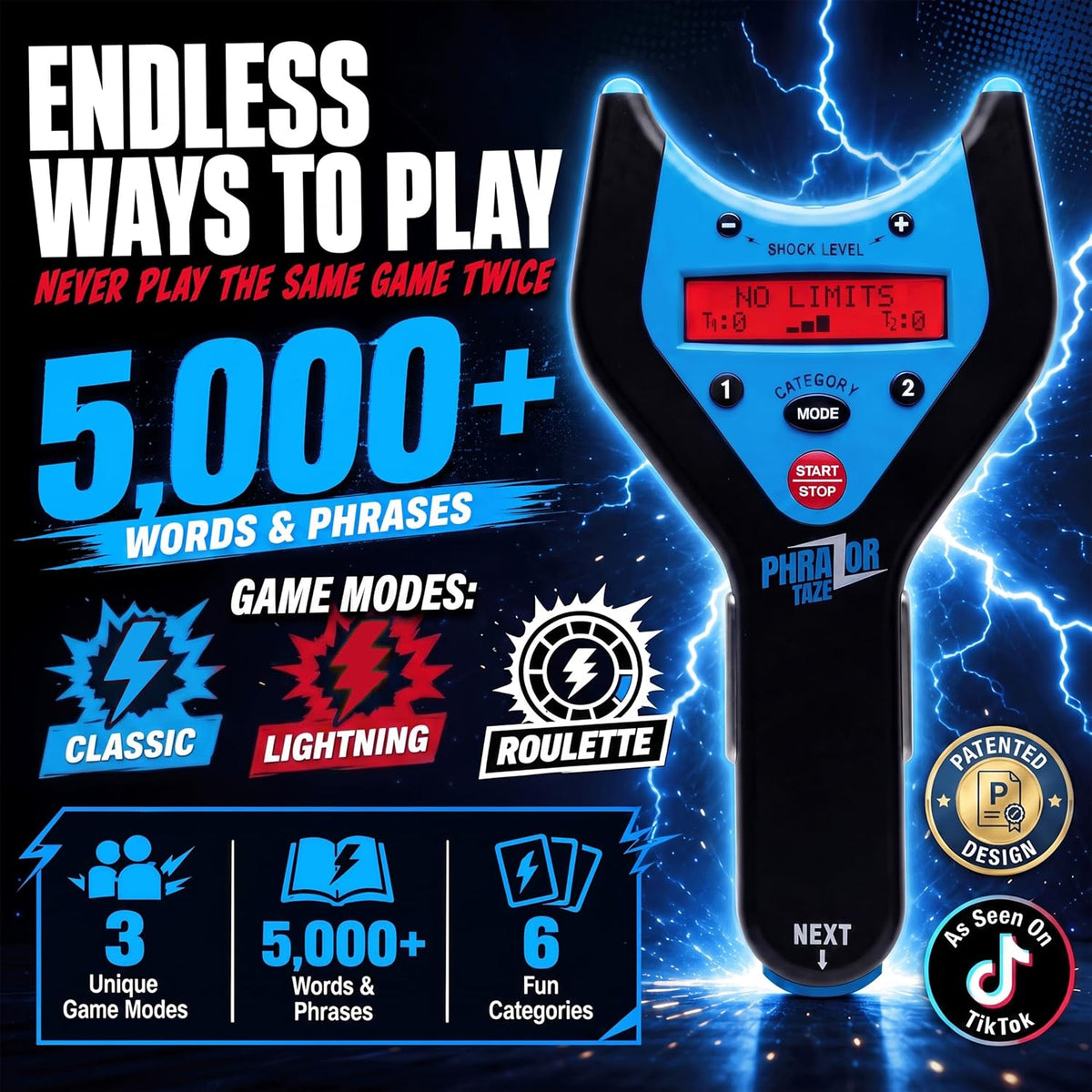 PhraZor Taze - Electric Shock Word Guessing Party Game with Cheat Detector – Fun for Kids & Family - PhraZor Taze - image 4