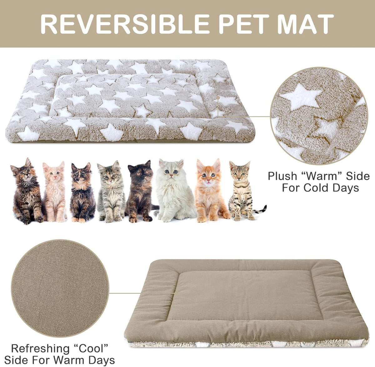 4 Pcs Dog Crate Pads Soft Warm - Rectangular 18 x 14 x 1.6 Inch / Star / Apricot - image 3