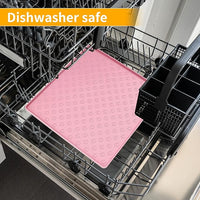 Ptlom Pet Placemat for Dog and Cat, Waterproof Non-Slip Silicone Feeding Bowl Mat Prevent Food and Water Overflow, Puppy Dish Feeder Fountain Trays Suitable for Medium and Small Pets, Pink