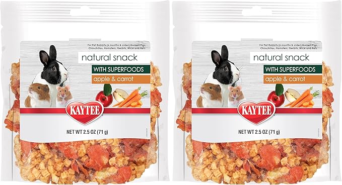 Kaytee Natural Snack with Superfoods for Pet Guinea Pigs, Rabbits, Hamsters, and Other Small Animals, Apple & Carrot, 2.5 Ounces (Pack of 2)