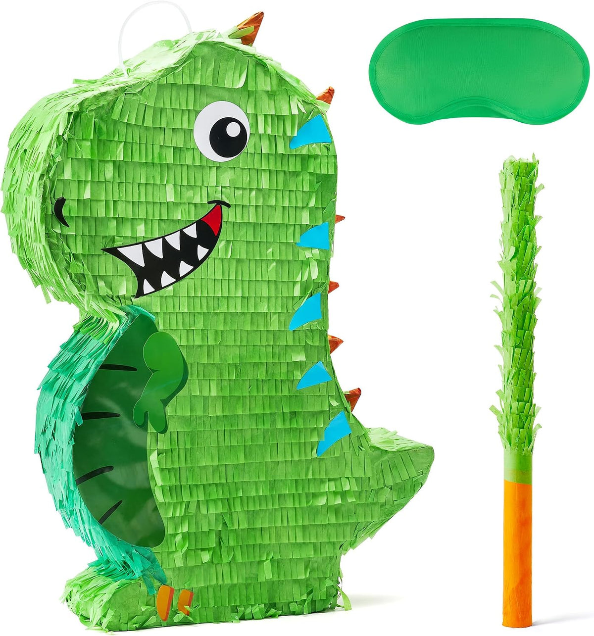 JOYIN Pumpkin Piñata Set, Foldable 10.5 x 16 Inch Jack-O’-Lantern Piñata with Stick and Blindfold - Dinosaur Pinata Set-3pcs
