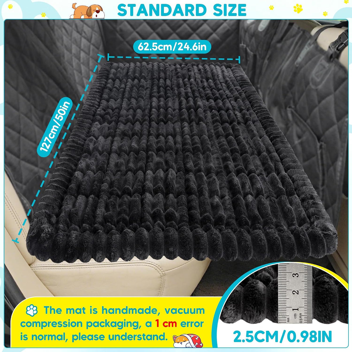 Dog Car Bed, Non-Slip Backseat Dog Bed Mat 50" L×24.6" W – Essentials for Dogs - Black / Medium (50"L×24.6"W) - image 3