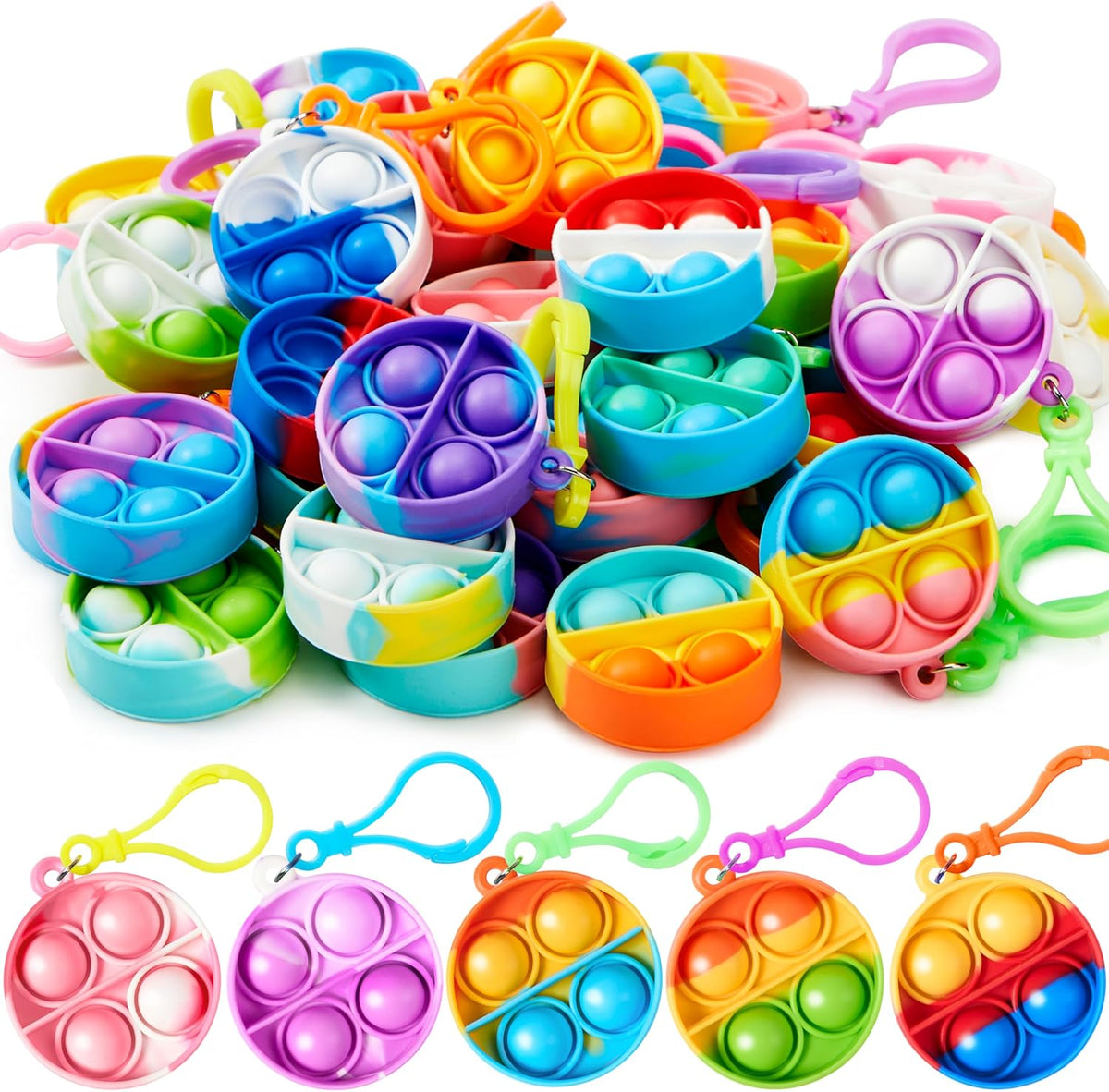 JOYIN Round Pop Fidget Keychain 30 Pack Pop Fidget Toys Bulk Party