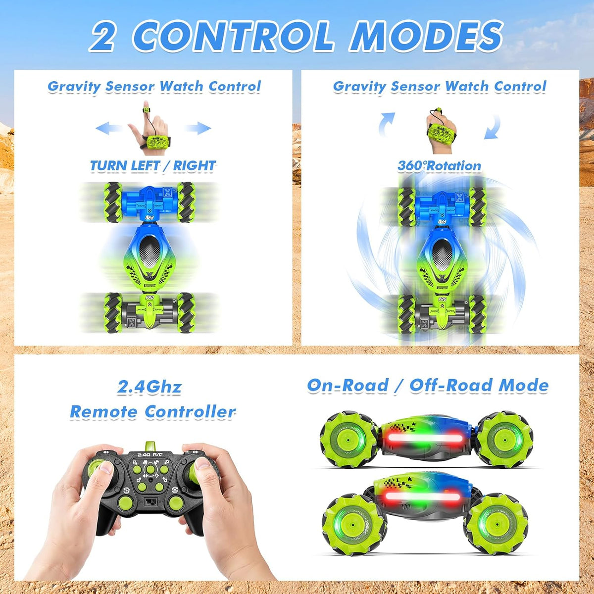 Fosgoit Gesture Sensing RC Stunt Car - Green-blue - image 3