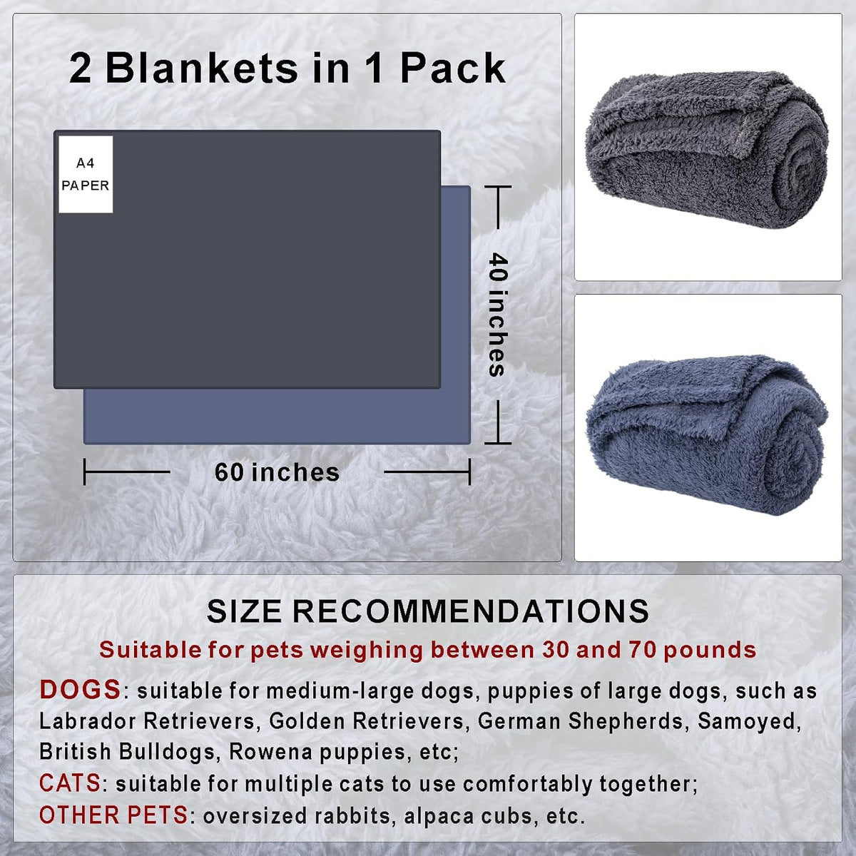 2 Blankets, Dog Cat Pet Blanket, Soft Warm Fleece, for Puppy - Darkgray+navyblue / 60"L x 40"W, 2/Pack - image 2