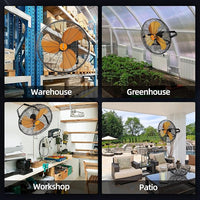 20 Inch Industrial Wall Mount Fan, 4850 CFM High Velocity Metal Wall Fan, 3 Speed, Adjustable Tilt, Commercial Use for Garage, Gym, Covered Patio, Workshop, Greenhouse - UL Listed