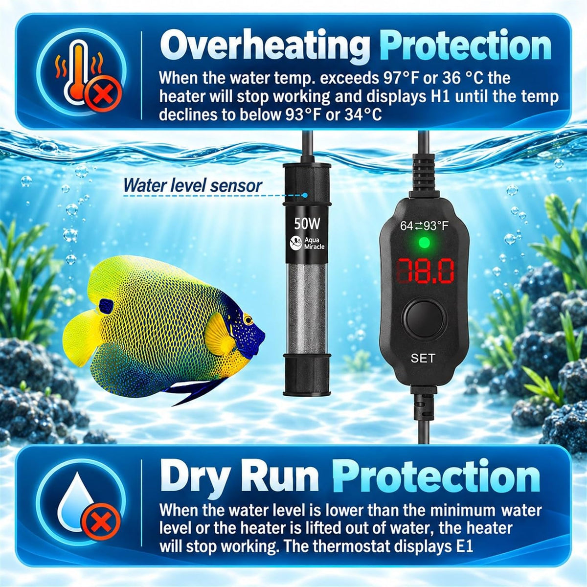 AquaMiracle Aquarium Heater 15W Fish Tank Heater for 1-3 Gallon Tanks – Essentials for Fish - For 5-10 Gal Tank - image 3