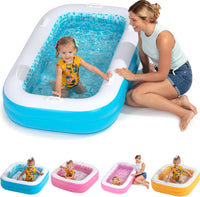 3-in-1 Inflatable Baby Pool, Safety Secure Grip Handles - 65" Rectangular Summer Blue