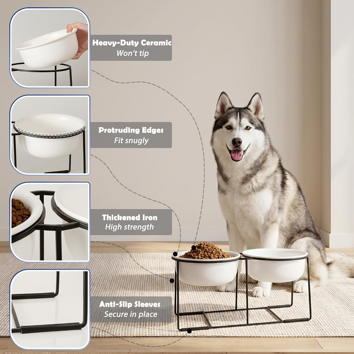 Ceramic Elevated Dog Bowls with Stand - Matte White / XL × 2 - image 4