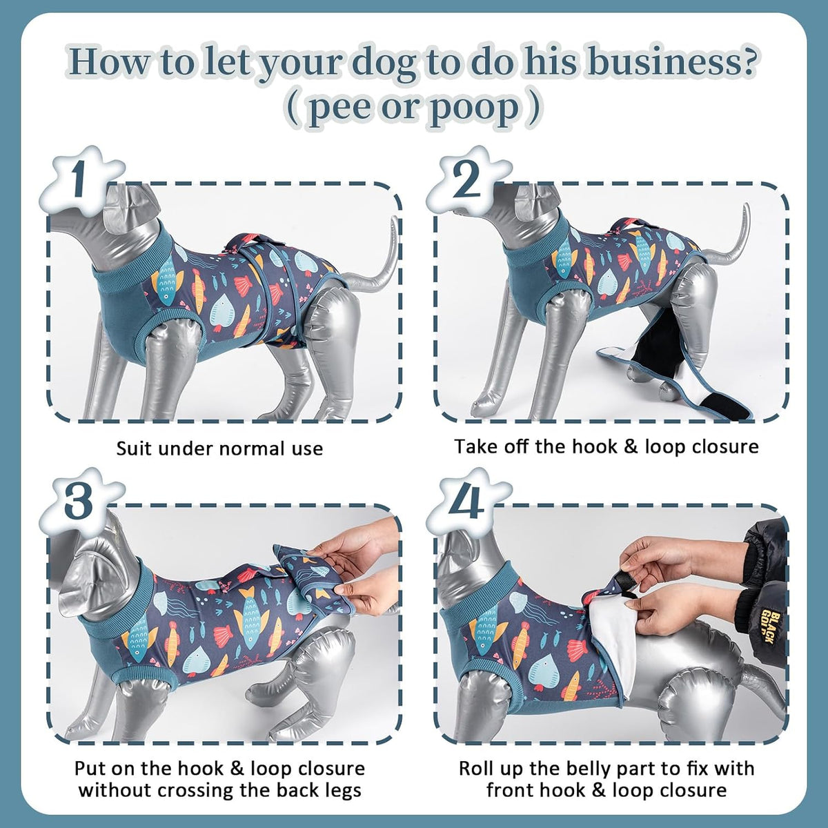 Recovery suit for dogs and cats in stretchy breathable fabric with magic tape closure - view 4