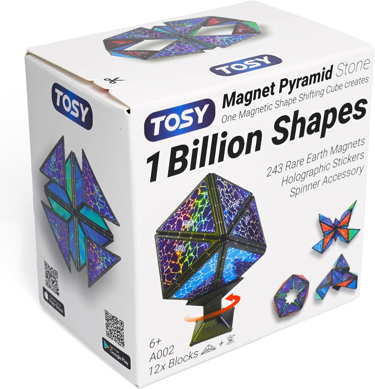 TOSY Magnet Pyramid Glow - 1 Cube Transforms into 1 Billion Shapes, 12 Pieces, 243 Magnets - Stone (Set of 1)
