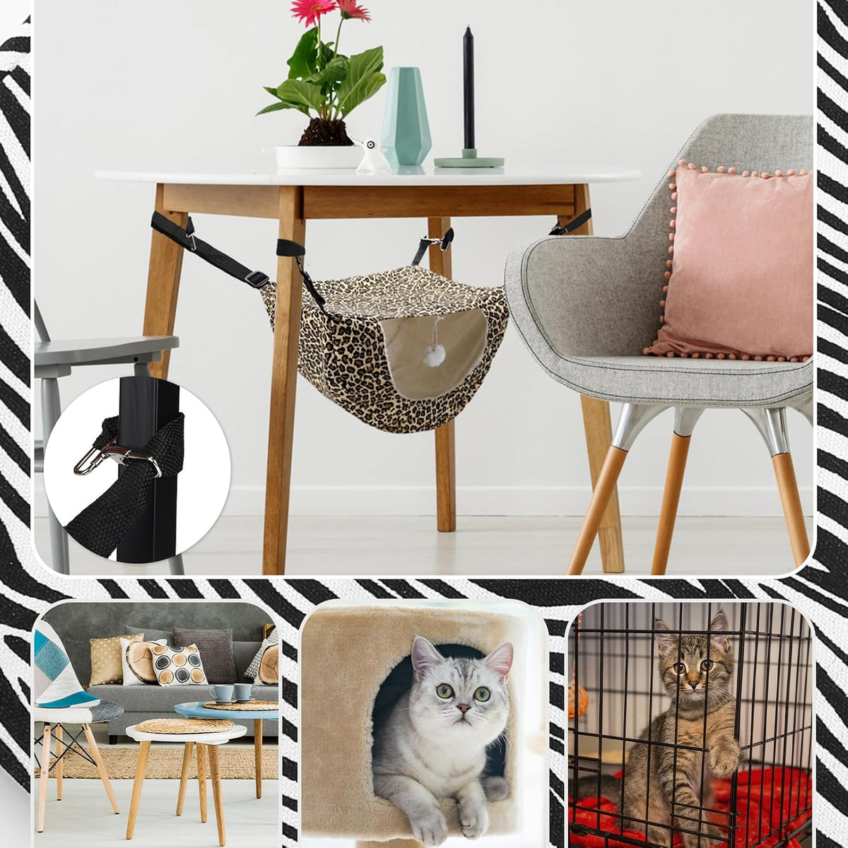 Unittype 2 Pieces Cat Cage Hammock Hanging Pet Bed, 2 Styles - Leopard / 2 - image 4