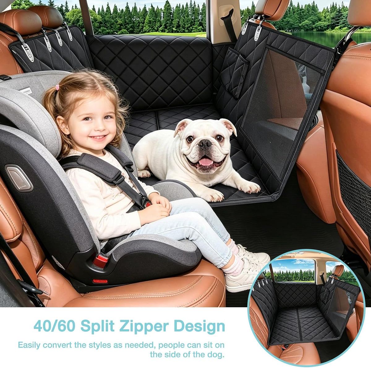Dog Car Seat Cover for Back Seat with Safety Belt Universal Fit – Essentials for Dogs - Hard Bottom Black / Standard - image 2