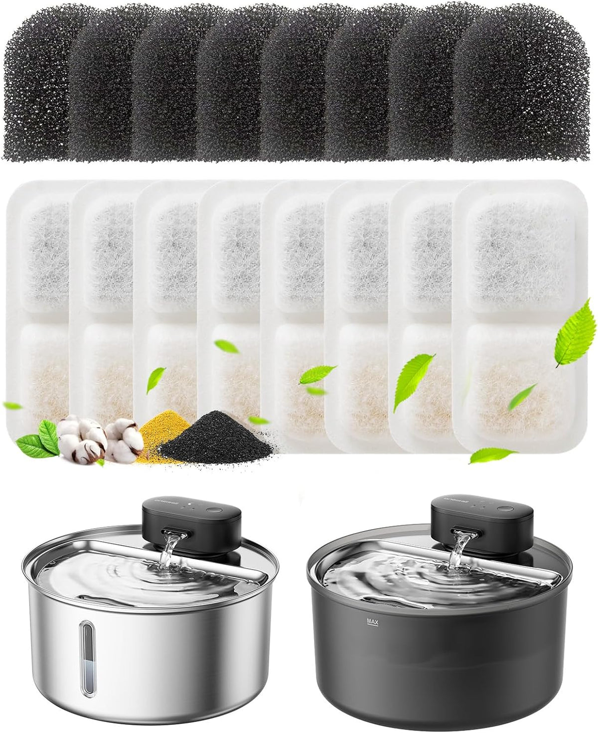 oneisall 108oz/3.2L Wireless Stainless Steel Cat Water Fountain – Essentials for Cats - 8 Filters +8 Sponges