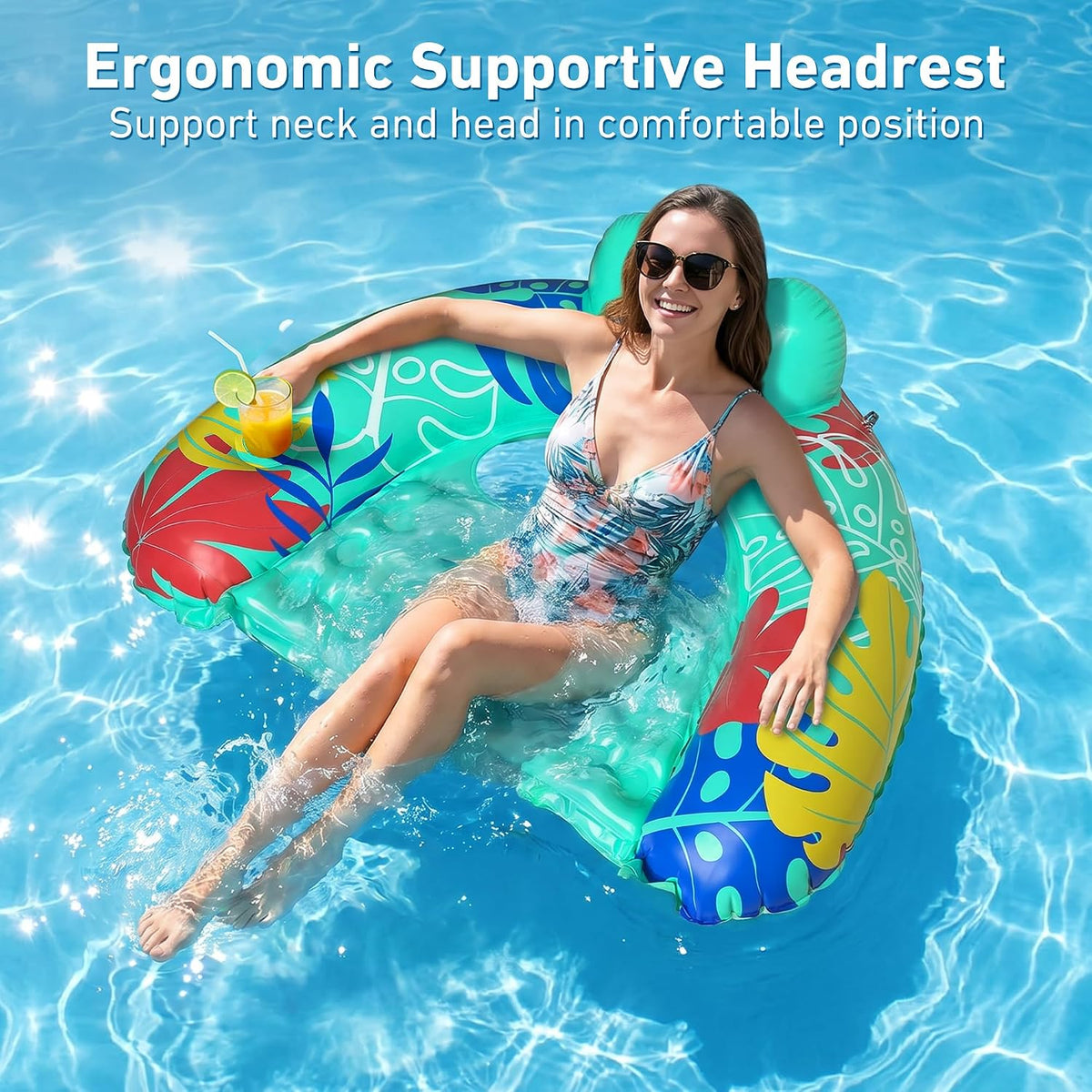 SEETOHOME 3 pack inflatable pool float chairs for adults in blue, green and pink - view 5