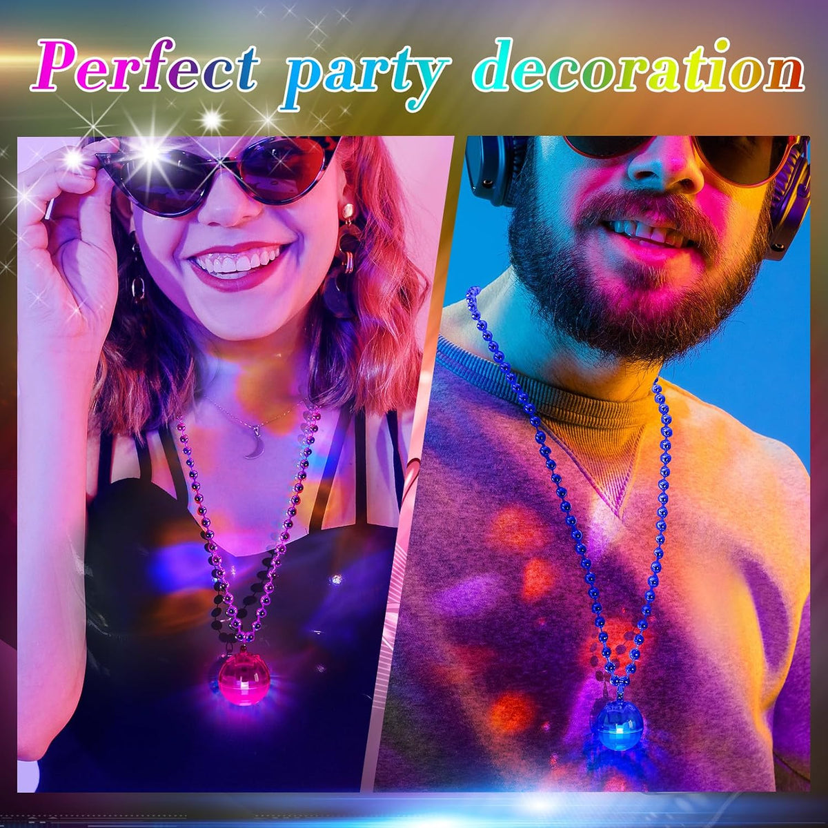 Henoyso 6 pack light up disco ball necklaces in silver with colorful LED lights - view 16