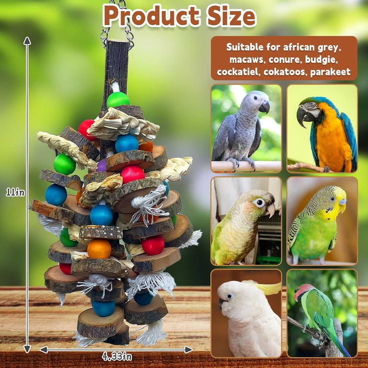 Macaw Toys Extra Large Parrot Toys Natural Wood Bird Chewing Toys - E: Fruit Wood - image 2