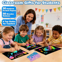 ZMLM 100Pcs Rainbow Scratch Paper Art Gifts - Blue / 7.2 x 5 inch - image 4