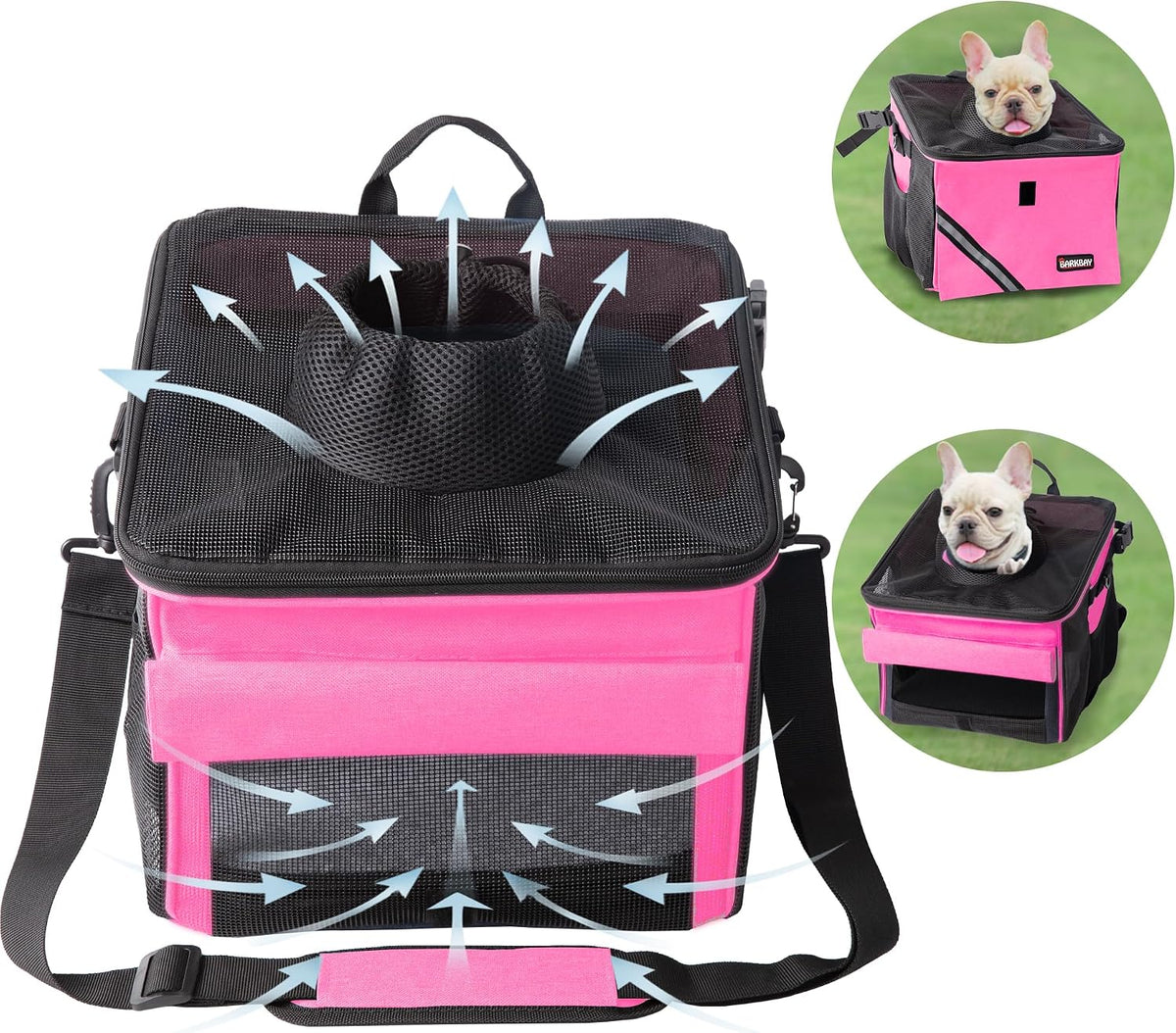 Pet Carrier Bicycle Basket Bag Pet Carrier/Booster Backpack for Dogs - Pink Carnation / 10.6"L x 11.4"W x 11.4"H - image 3