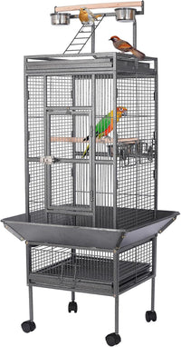 HSM 62 Inch Wrought Iron Large Bird Flight Cage with Rolling Stand – Essentials for Birds